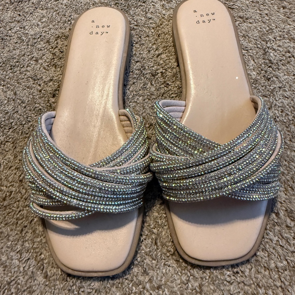 A New Day Women's Sparkling Slide Sandals - Cream